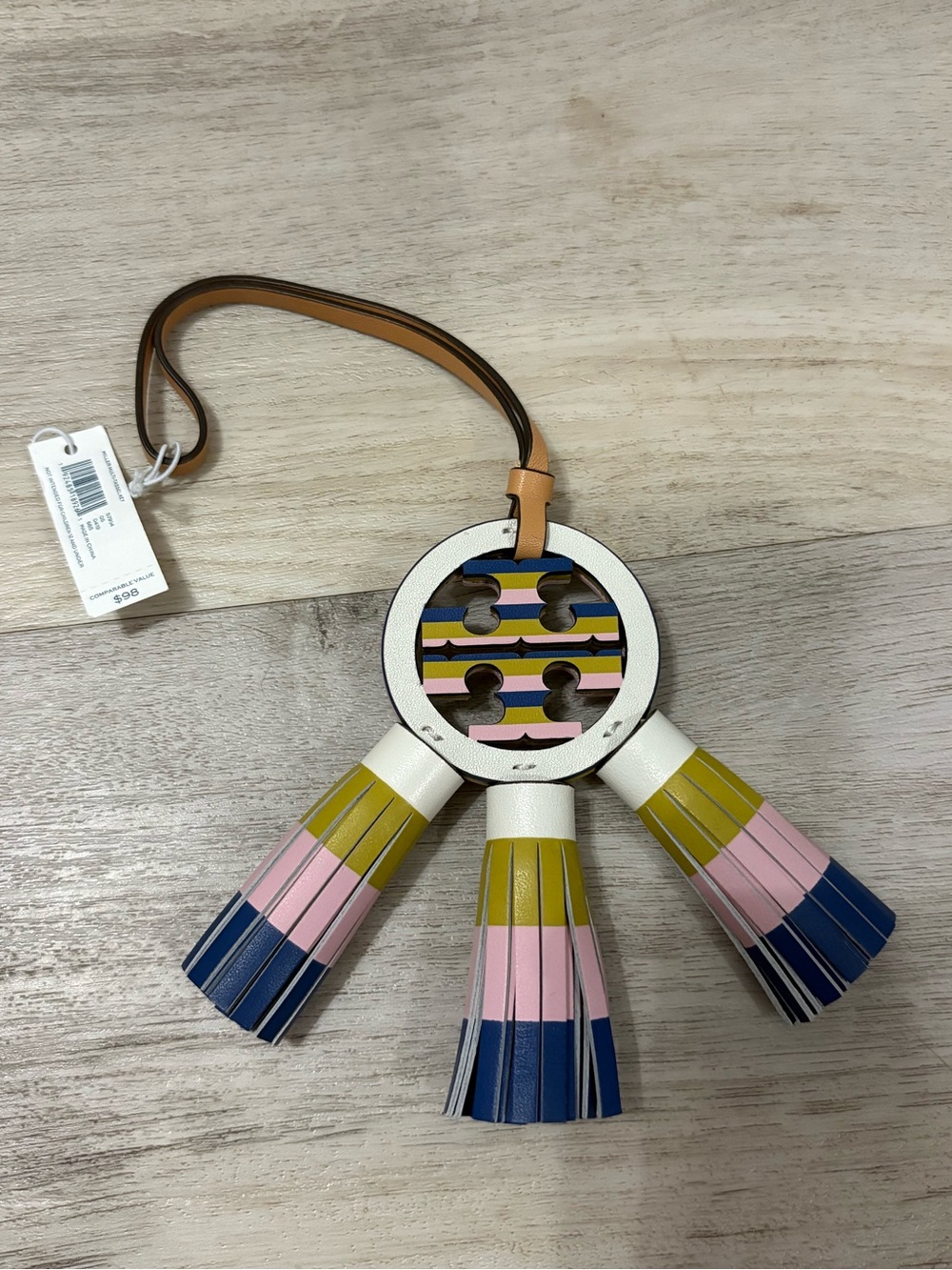 Multicolored Leather Tory Burch Tassel Bag Charm Double T NWT